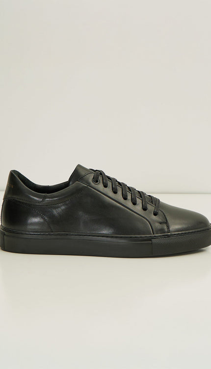 Genuine Leather Court Sneakers - Black - Ron Tomson