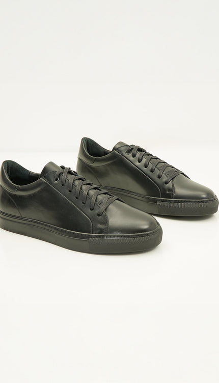 Genuine Leather Court Sneakers - Black - Ron Tomson