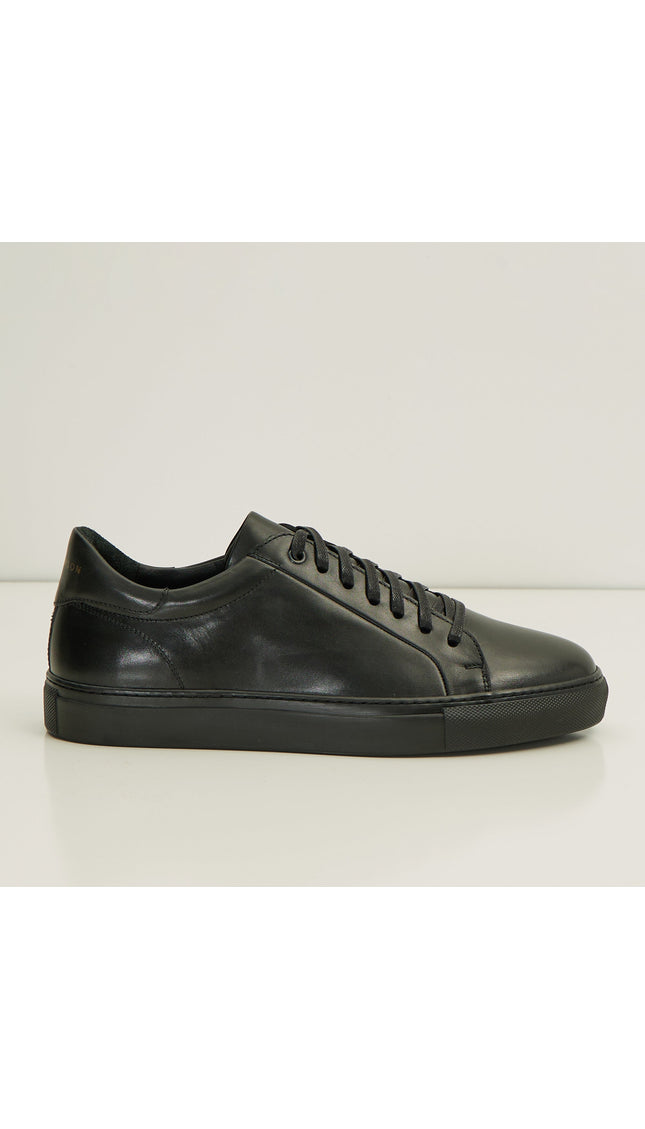 Genuine Leather Court Sneakers - Black - Ron Tomson