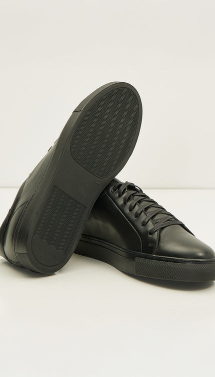 Genuine Leather Court Sneakers - Black - Ron Tomson