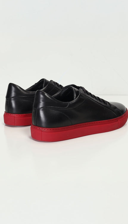 Genuine Leather Court Sneakers - Black Red - Ron Tomson