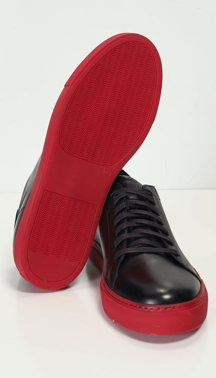 Genuine Leather Court Sneakers - Black Red - Ron Tomson