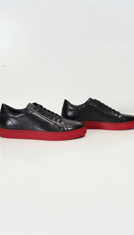 Genuine Leather Court Sneakers - Black Red - Ron Tomson