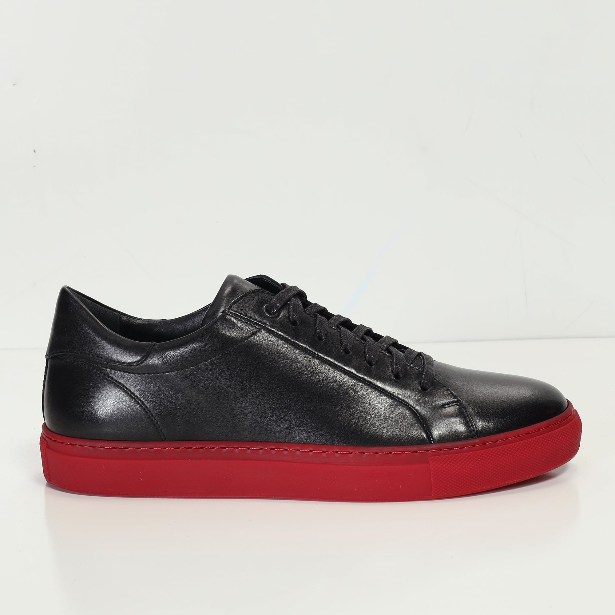 Genuine Leather Court Sneakers - Black Red - Ron Tomson