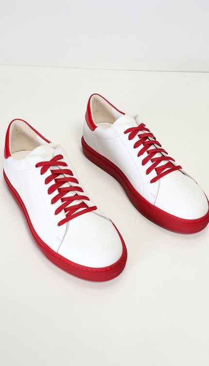 Genuine Leather Court Sneakers - White Red - Ron Tomson