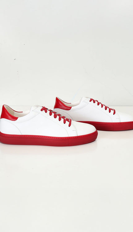 Genuine Leather Court Sneakers - White Red - Ron Tomson