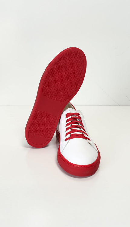 Genuine Leather Court Sneakers - White Red - Ron Tomson