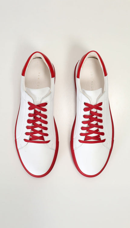 Genuine Leather Court Sneakers - White Red - Ron Tomson