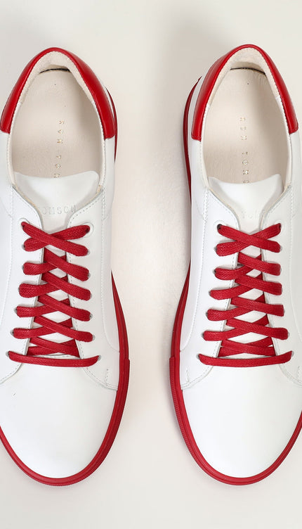 Genuine Leather Court Sneakers - White Red - Ron Tomson