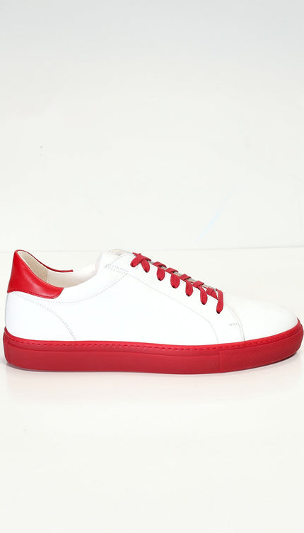 Genuine Leather Court Sneakers - White Red - Ron Tomson