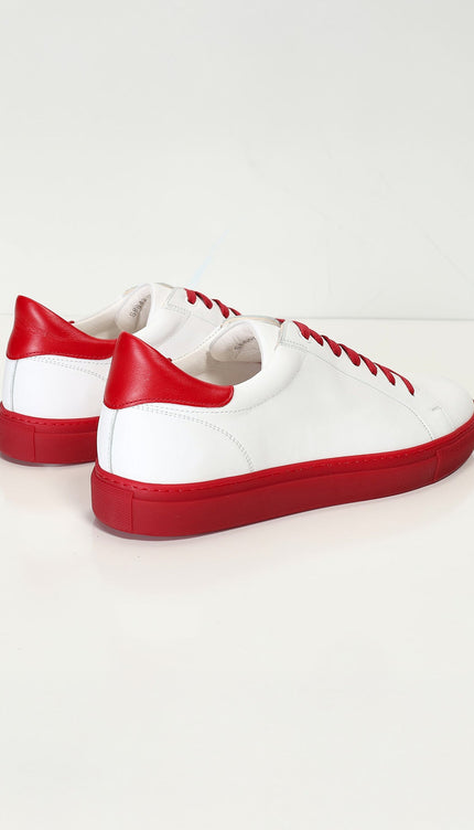 Genuine Leather Court Sneakers - White Red - Ron Tomson