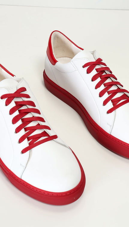 Genuine Leather Court Sneakers - White Red - Ron Tomson
