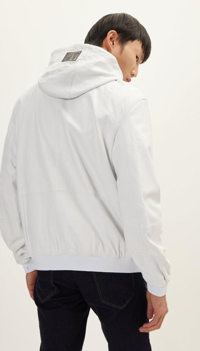 Genuine Leather Hooded Sweatshirt - Ecru - Ron Tomson
