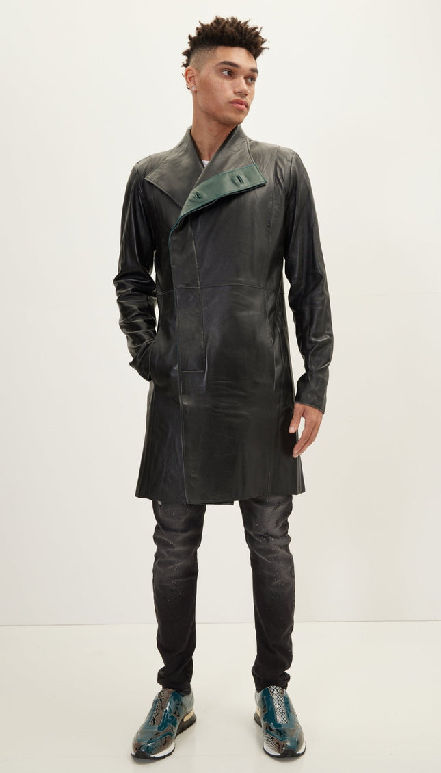 Genuine Leather Rebel Jacket - Black Green - Ron Tomson