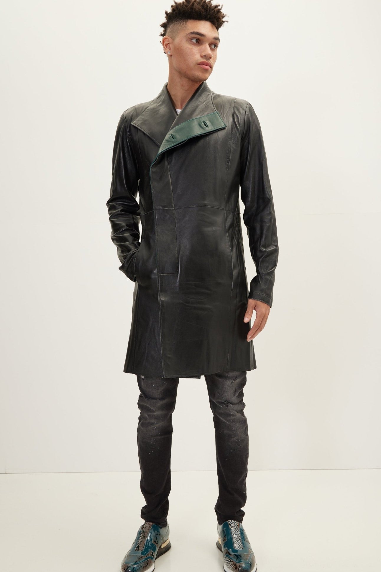 Genuine Leather Rebel Jacket - Black Green - Ron Tomson