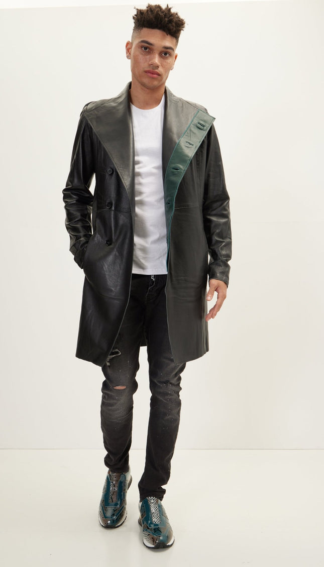 Genuine Leather Rebel Jacket - Black Green - Ron Tomson