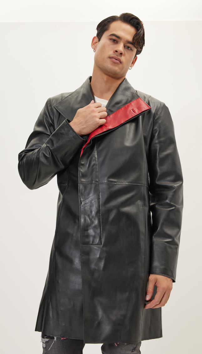 Genuine Leather Rebel Jacket - Black Red - Ron Tomson