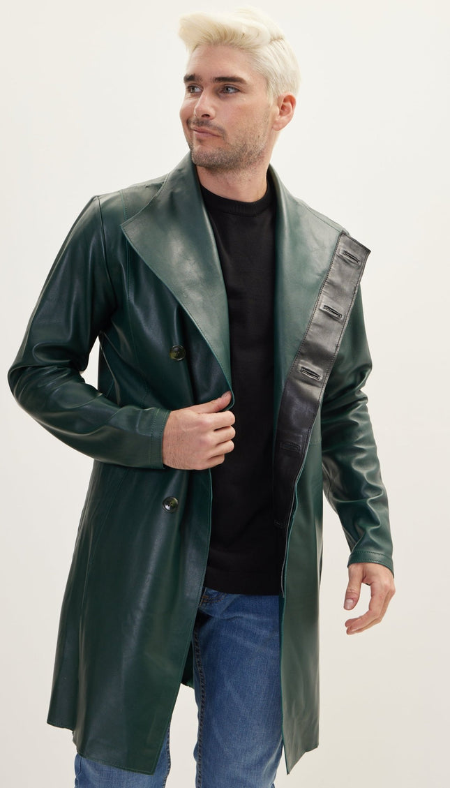 Genuine Leather Rebel Jacket - Green Black - Ron Tomson