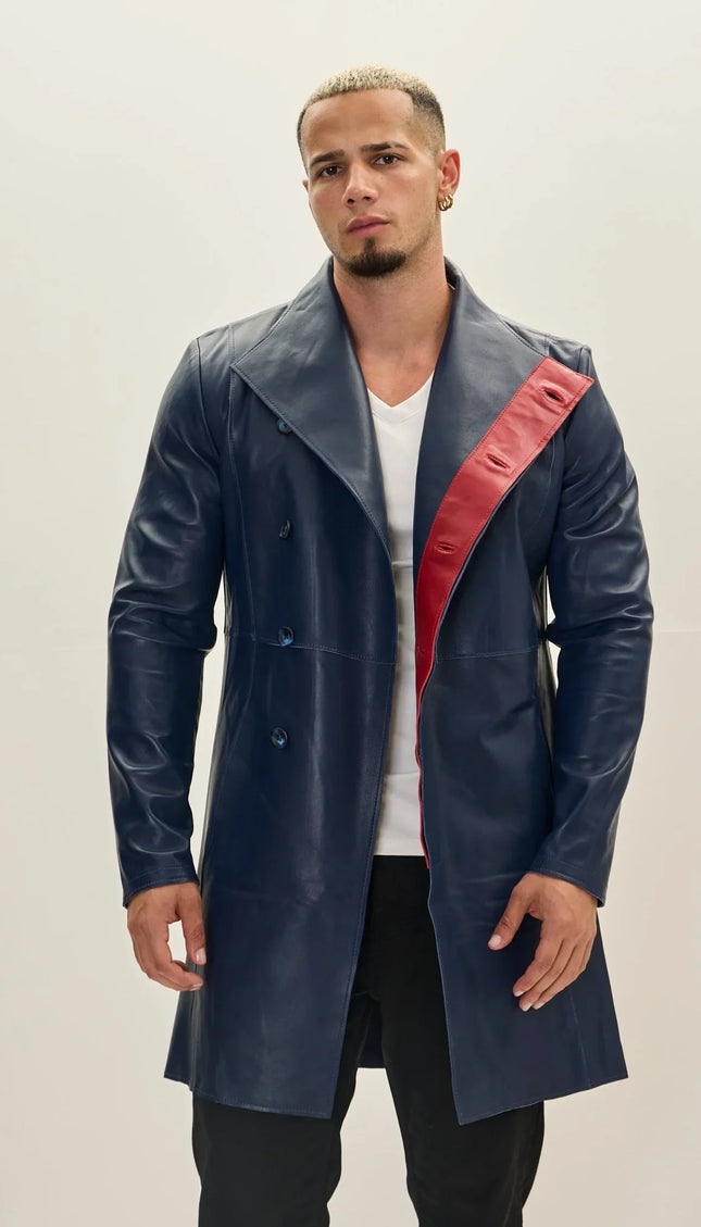 Genuine Leather Rebel Jacket - Navy Red - Ron Tomson