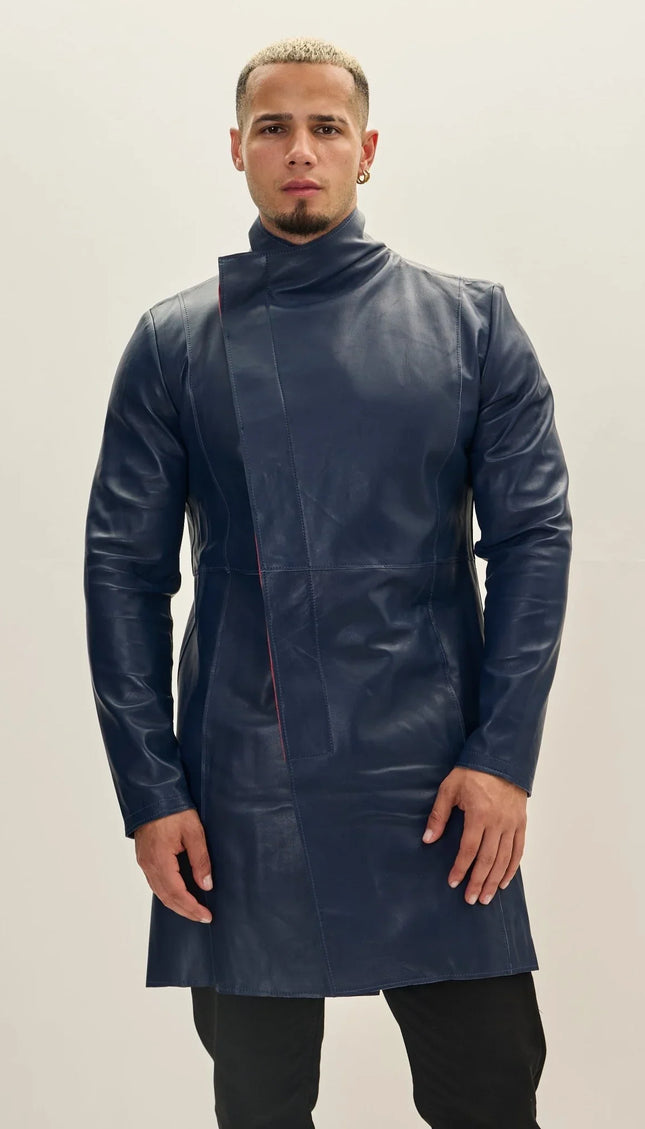 Genuine Leather Rebel Jacket - Navy Red - Ron Tomson