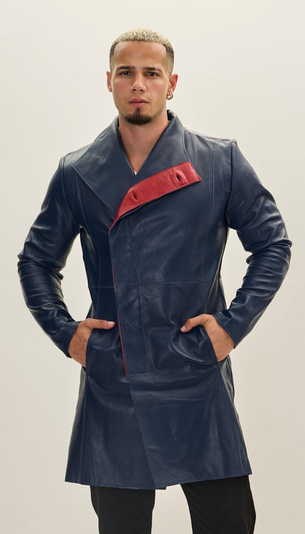 Genuine Leather Rebel Jacket - Navy Red - Ron Tomson