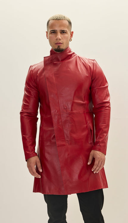 Genuine Leather Rebel Jacket - Red Black - Ron Tomson