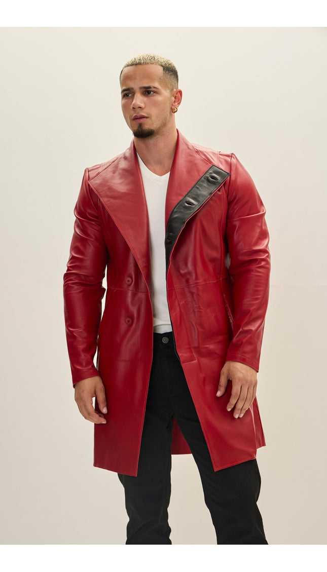 Genuine Leather Rebel Jacket - Red Black - Ron Tomson