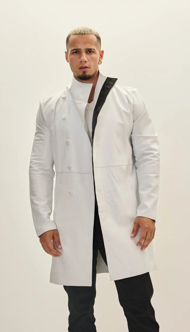 Genuine Leather Rebel Jacket - White Black - Ron Tomson