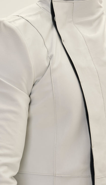 Genuine Leather Rebel Jacket - White Black - Ron Tomson