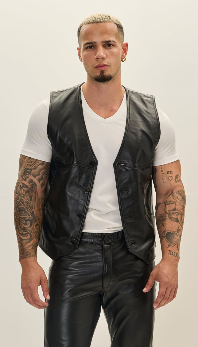 Genuine Leather Vest - Black - Ron Tomson
