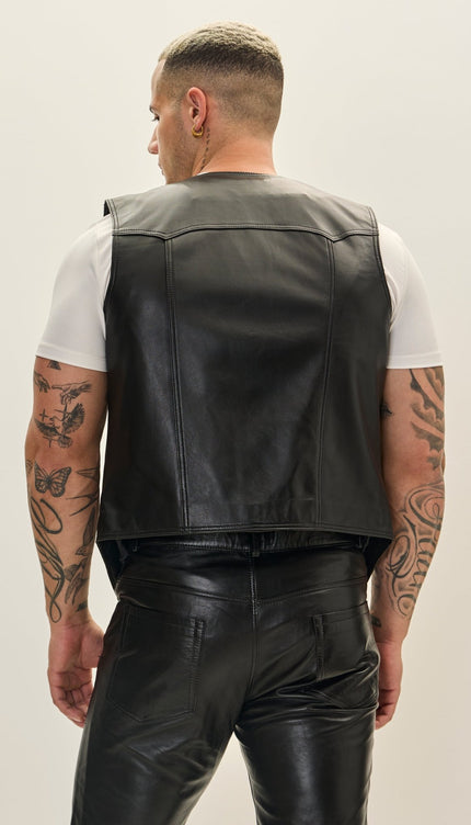 Genuine Leather Vest - Black - Ron Tomson