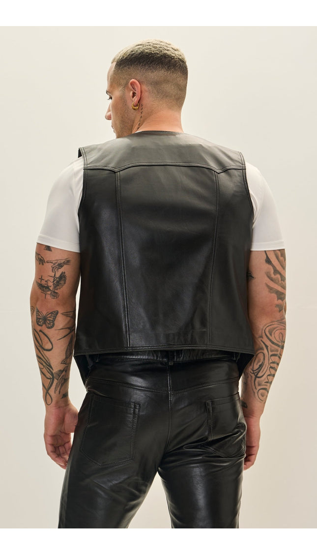 Genuine Leather Vest - Black - Ron Tomson