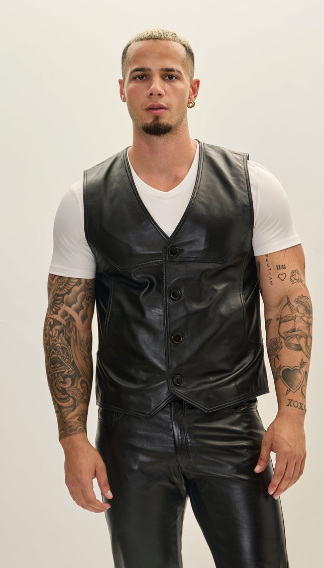 Genuine Leather Vest - Black - Ron Tomson