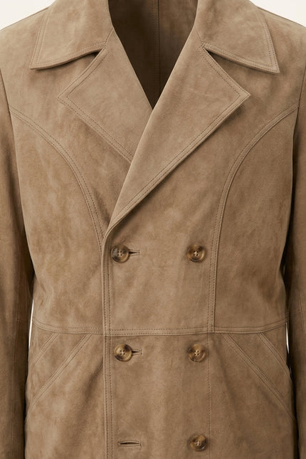 Genuine Suede Leather Bond Coat - Tan - Detail