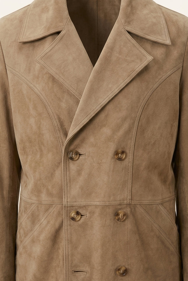 Genuine Suede Leather Bond Coat - Tan - Detail