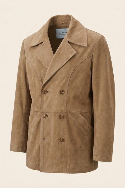 Genuine Suede Leather Bond Coat - Tan - Front