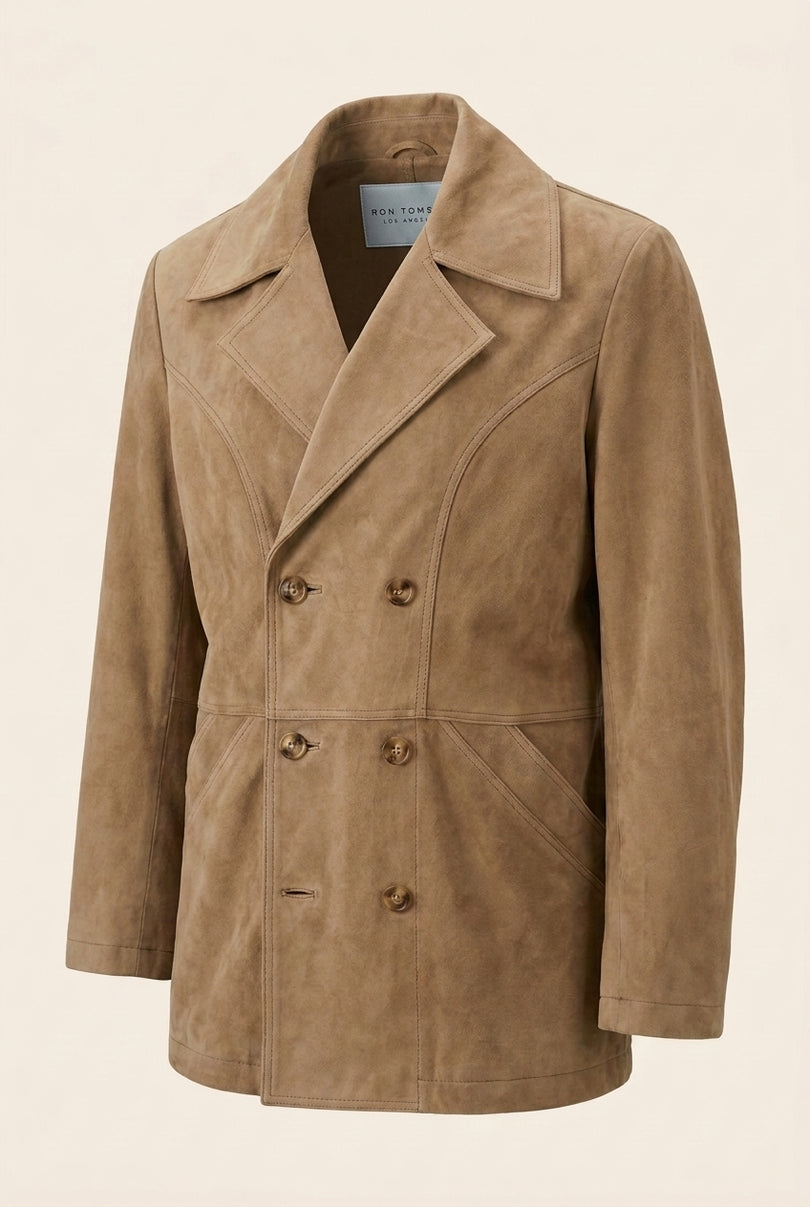 Genuine Suede Leather Bond Coat - Tan - Front