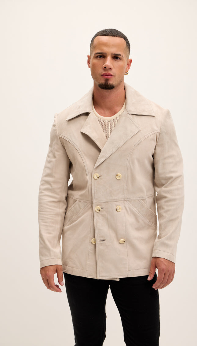 Genuine Suede Leather Bond Coat - Stone - Ron Tomson