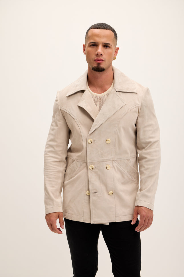 Men's Genuine Suede Leather Bond Coat - Stone - Ron Tomson