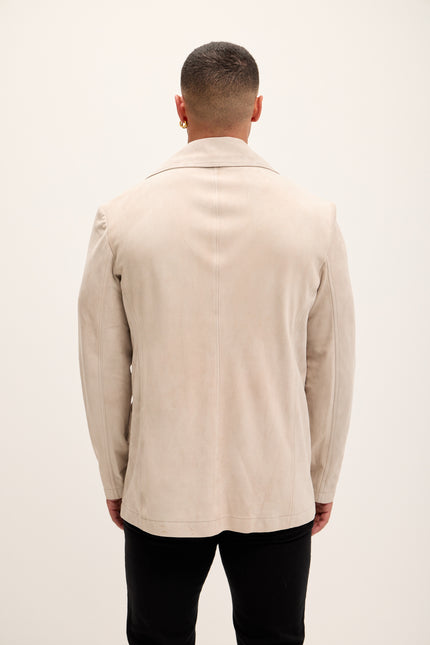 Men's Genuine Suede Leather Bond Coat - Stone - Ron Tomson Leather