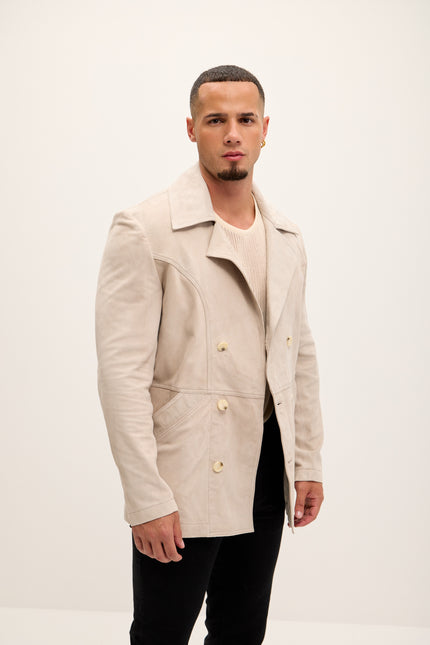 Men's Genuine Suede Leather Bond Coat - Stone - Ron Tomson Leather