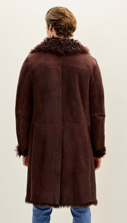 Genuine Suede Overcoat with Shearling Lining - Brown - Ron Tomson