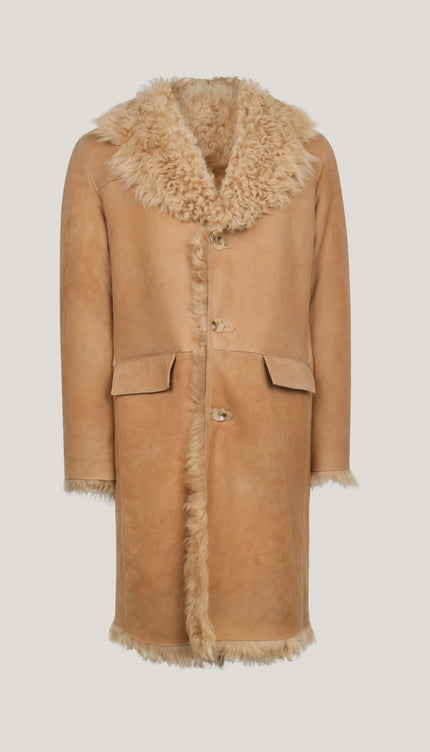 Genuine Suede Overcoat with Shearling Lining - Camel - Ron Tomson