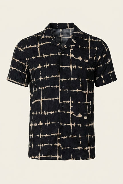 Geometric Camp Collar Shirt - Black - Front