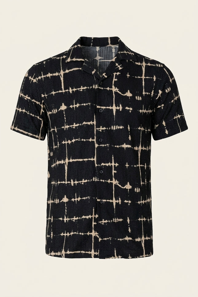 Geometric Camp Collar Shirt - Black - Front