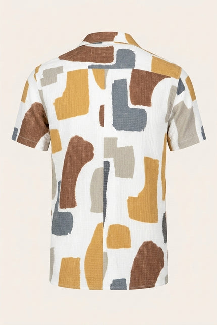 Geometric Camp Collar Shirt - White Brown - Back