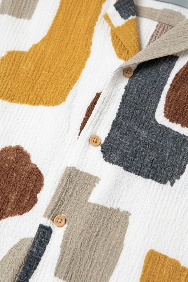 Geometric Camp Collar Shirt - White Brown - Detail