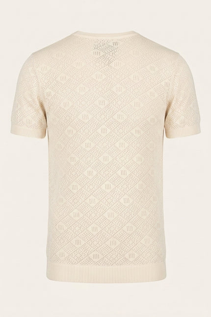 Geometric Crochet Knit Top - Beige - Back