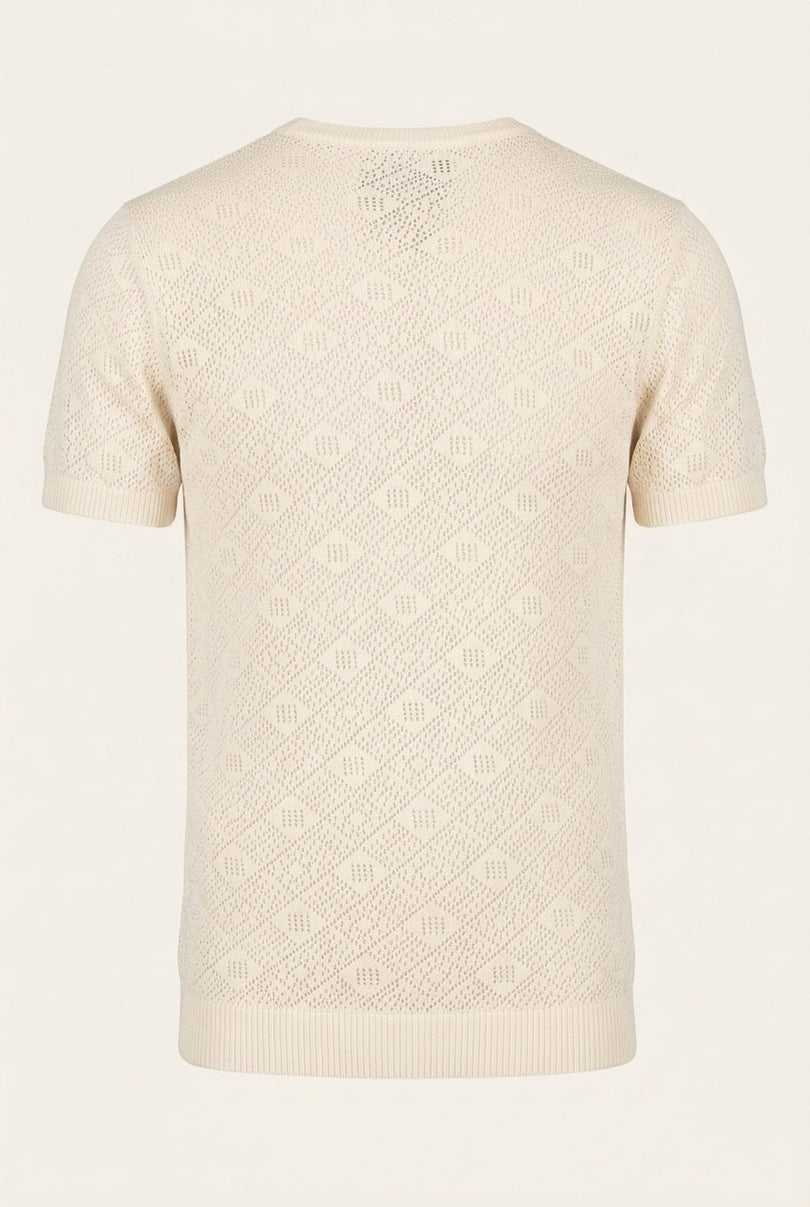 Geometric Crochet Knit Top - Beige - Back