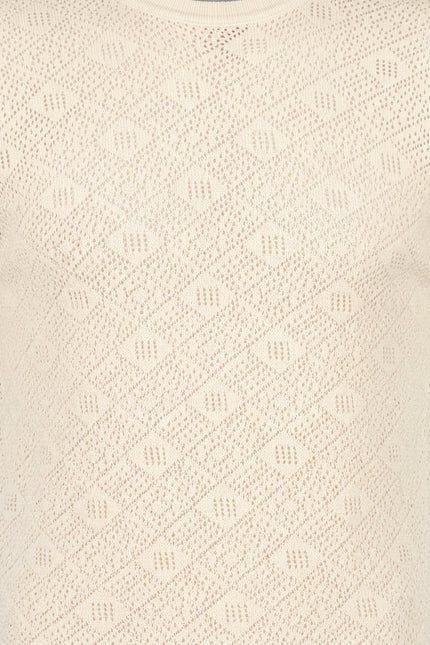 Geometric Crochet Knit Top - Beige - Detail
